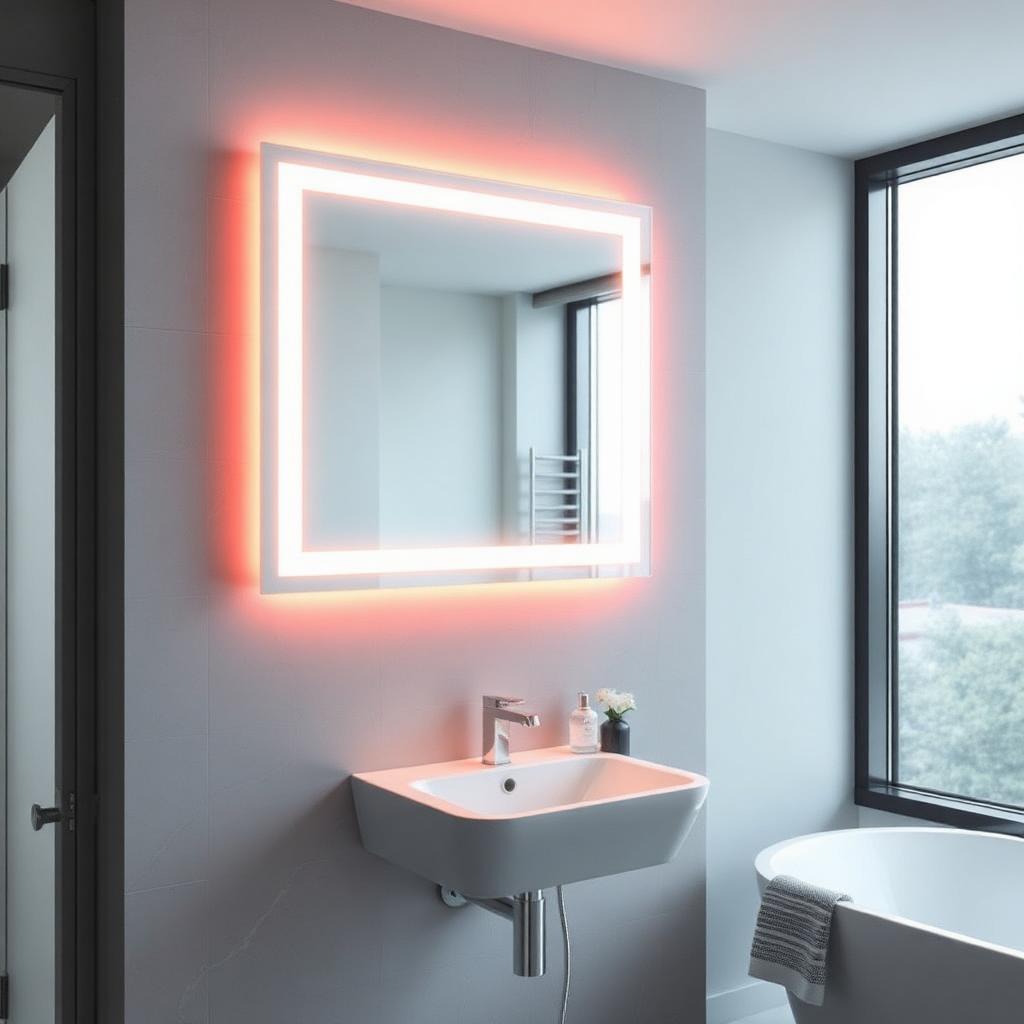 Spiegel-infraroodpaneel in een moderne badkamer