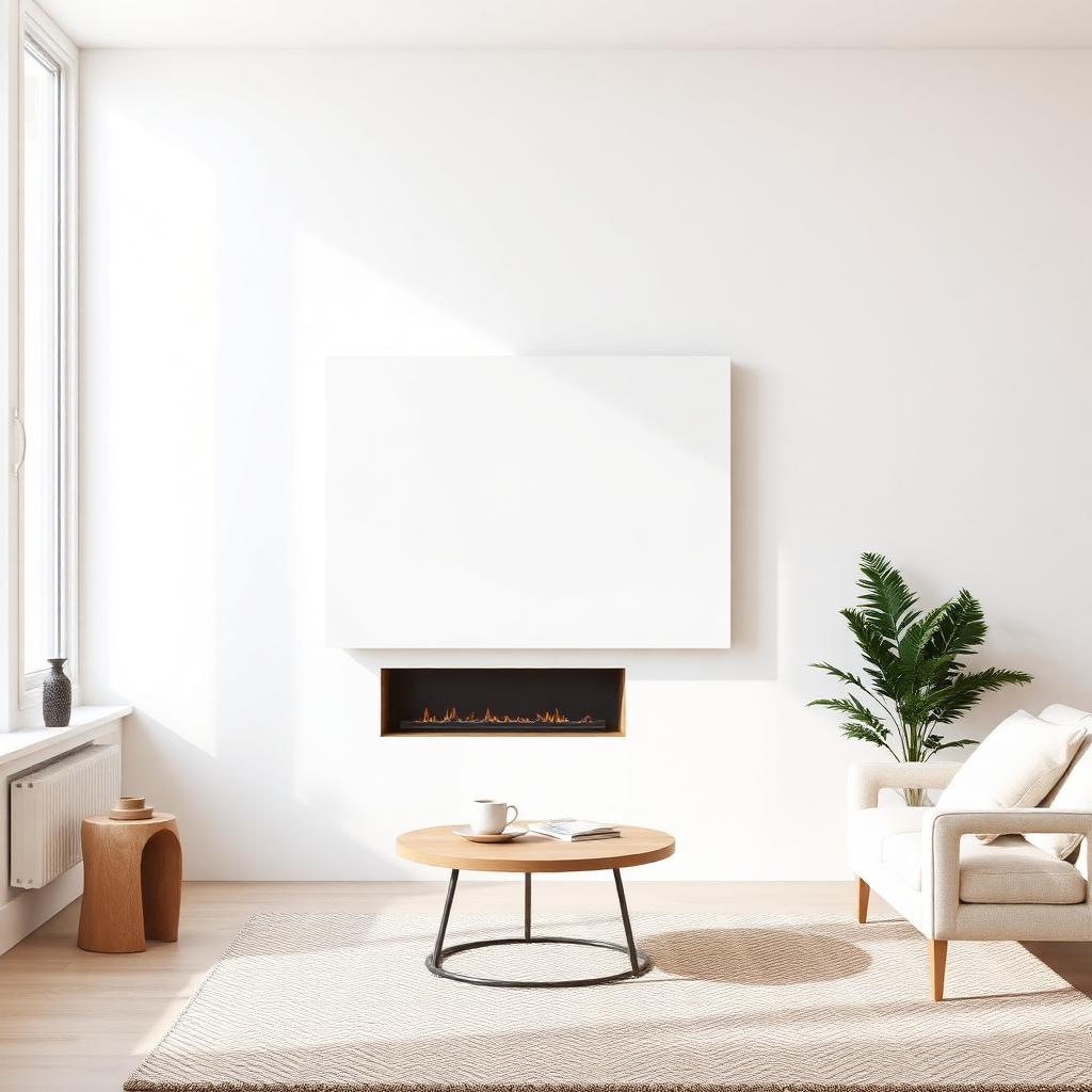 Wit infraroodpaneel aan de wand in een moderne woonkamer